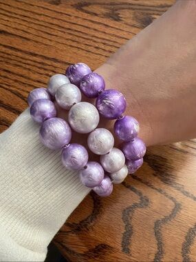 Lilac Lavender Purple Pearl Beaded Wrap around Bracelet - Women Jewelry